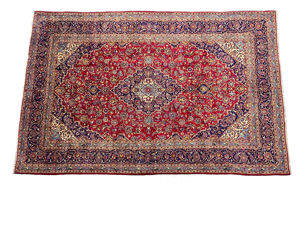 9.8 x 14.6 Genuine Persian Kashan Rug Traditional Red Blue #F-6832