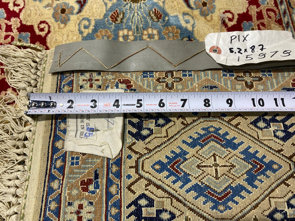 5.2 x 8.7 Fine Persian Nain Rug Wool and Silk Geometric #PIX-15878