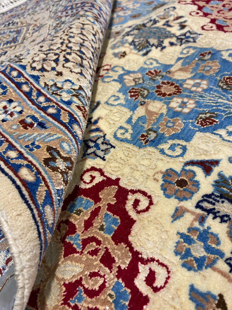 5.2 x 8.7 Fine Persian Nain Rug Wool and Silk Geometric #PIX-15878