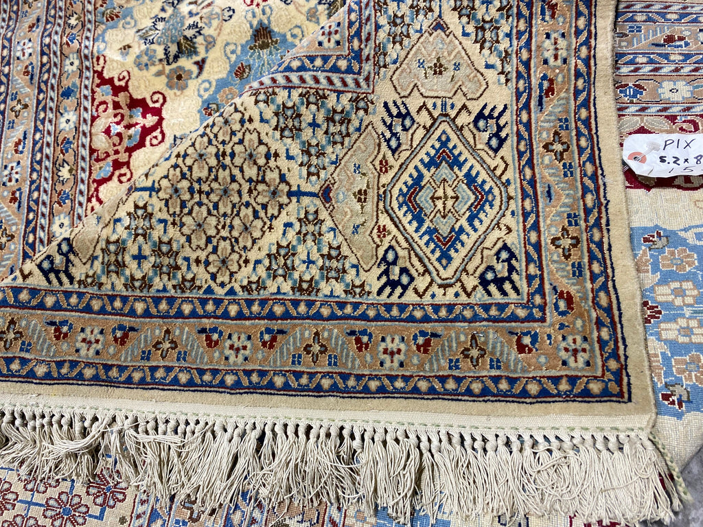 5.2 x 8.7 Fine Persian Nain Rug Wool and Silk Geometric #PIX-15878