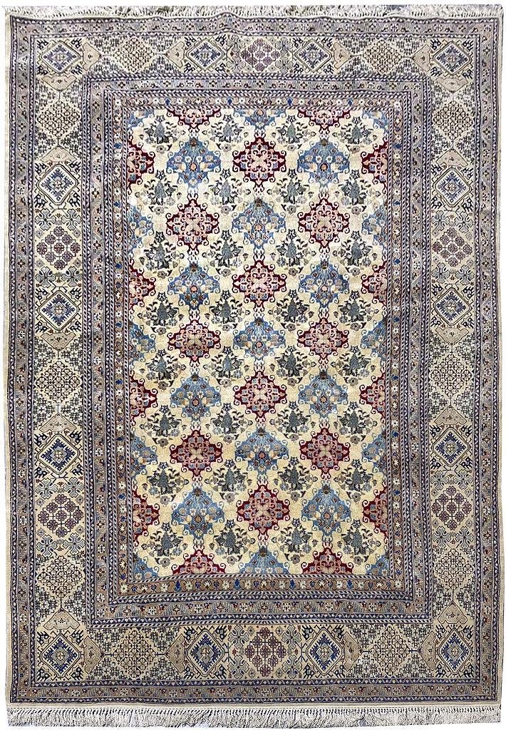 5.2 x 8.7 Fine Persian Nain Rug Wool and Silk Geometric #PIX-15878