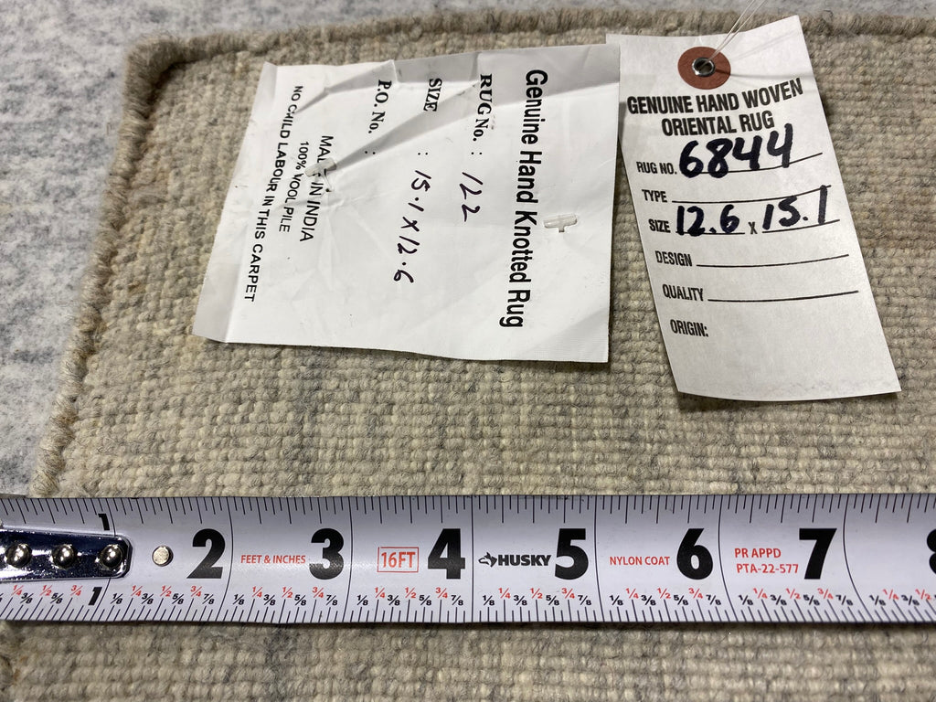 12.6 x 15.1 Plain Solid Color Handmade Wool Contemporary Rug  GRAY #F-6844