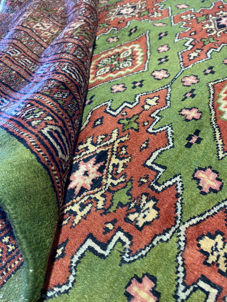 8.2 x 10.3 Handmade Persian Turkman Bokara Rug GREEN  #F-6847