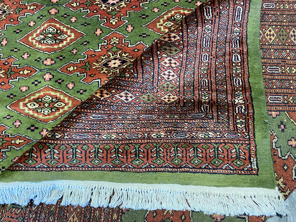 8.2 x 10.3 Handmade Persian Turkman Bokara Rug GREEN  #F-6847