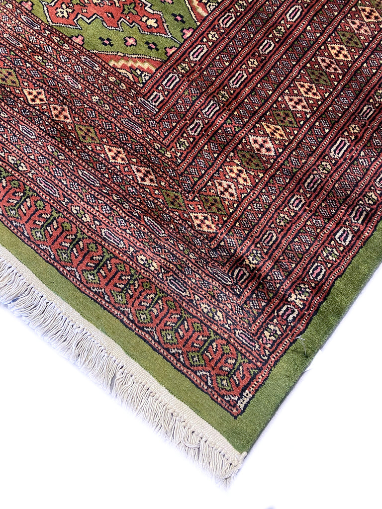 8.2 x 10.3 Handmade Persian Turkman Bokara Rug GREEN  #F-6847