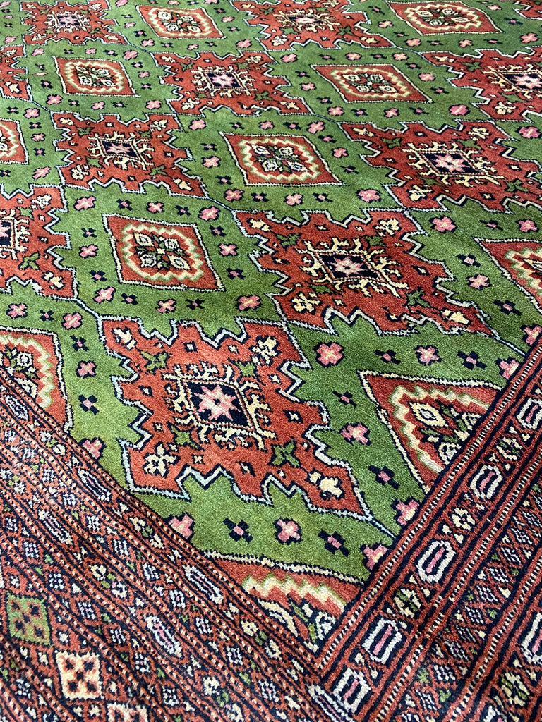 8.2 x 10.3 Handmade Persian Turkman Bokara Rug GREEN  #F-6847