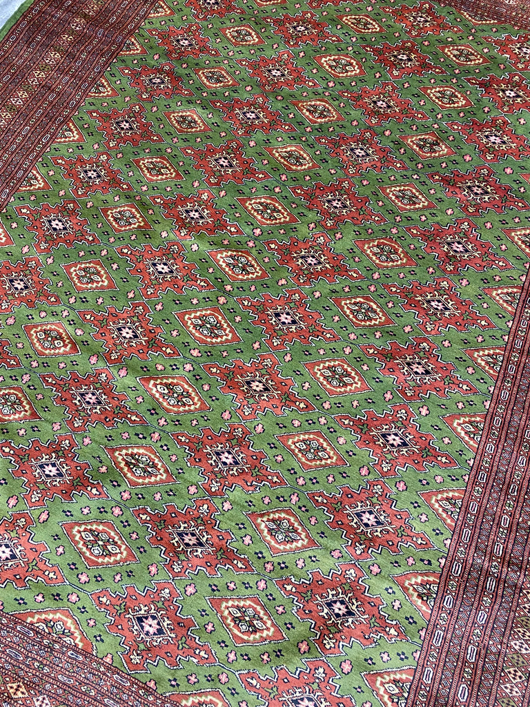 8.2 x 10.3 Handmade Persian Turkman Bokara Rug GREEN  #F-6847