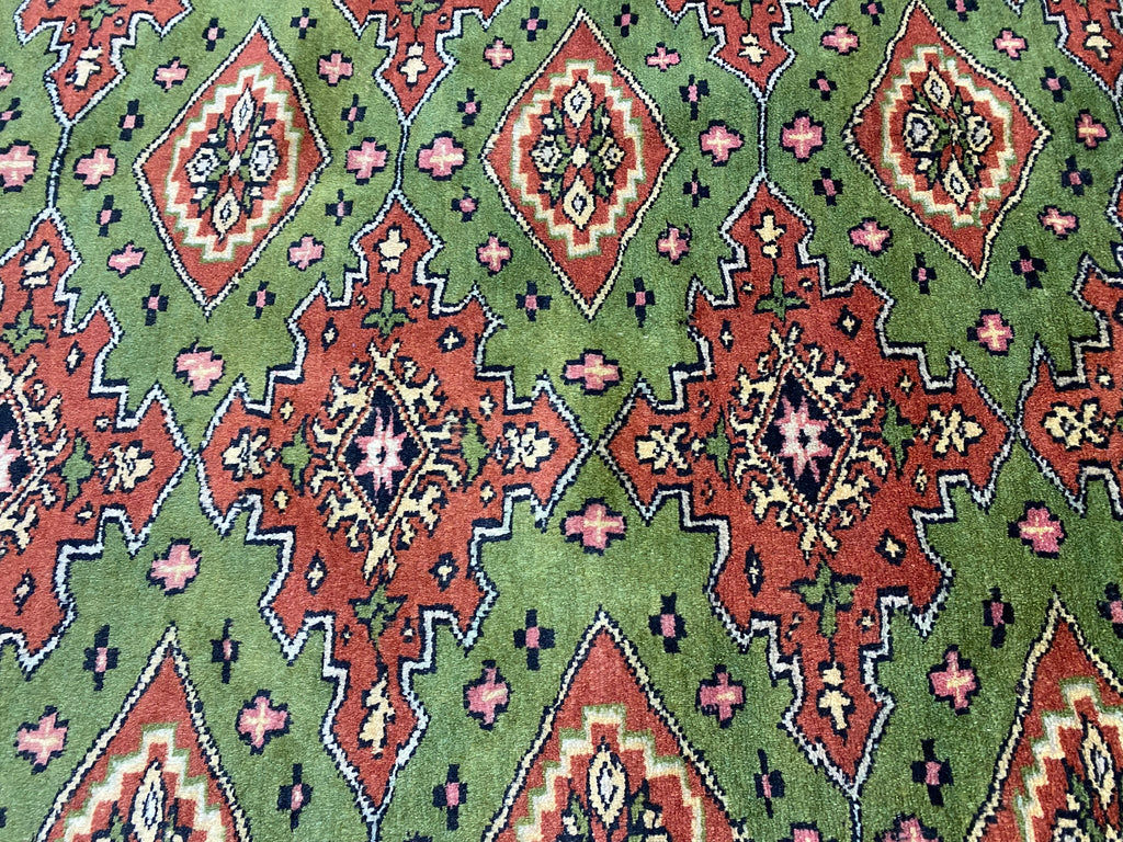 8.2 x 10.3 Handmade Persian Turkman Bokara Rug GREEN  #F-6847