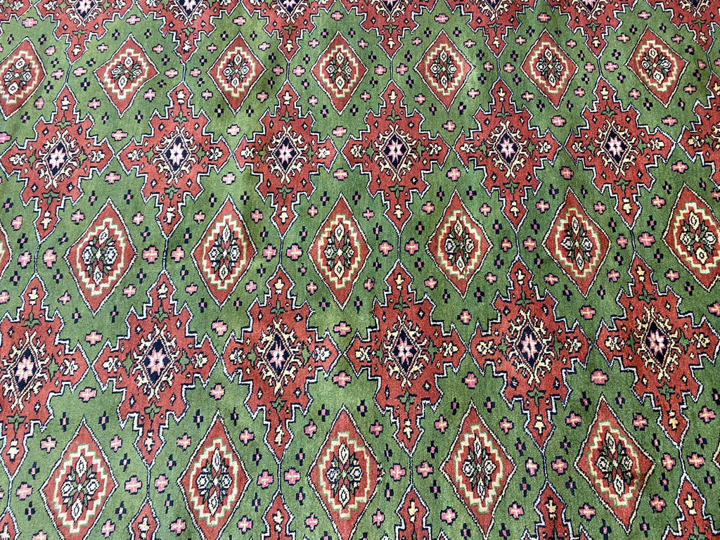 8.2 x 10.3 Handmade Persian Turkman Bokara Rug GREEN  #F-6847
