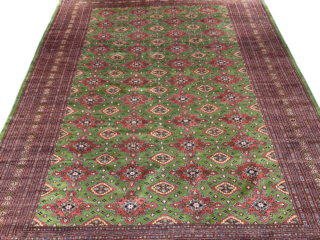 8.2 x 10.3 Handmade Persian Turkman Bokara Rug GREEN  #F-6847