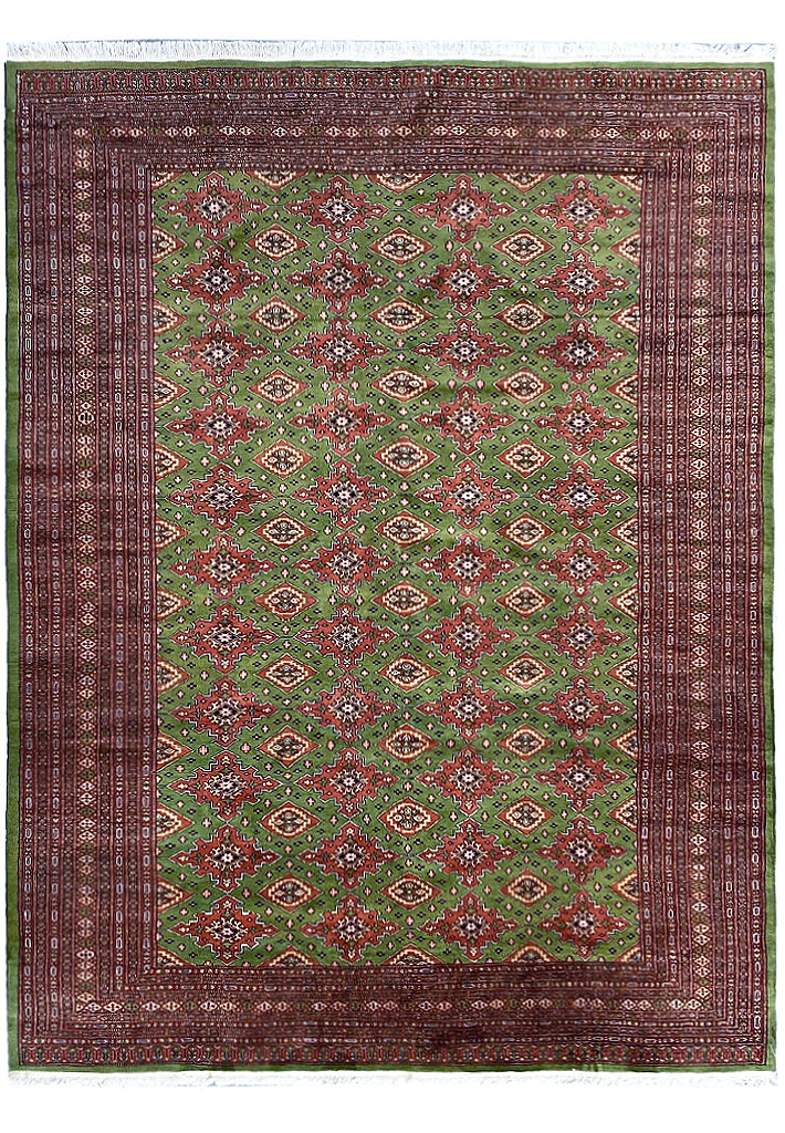 8.2 x 10.3 Handmade Persian Turkman Bokara Rug GREEN  #F-6847