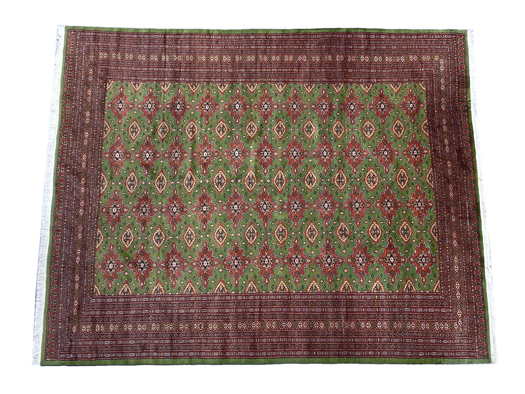 8.2 x 10.3 Handmade Persian Turkman Bokara Rug GREEN  #F-6847
