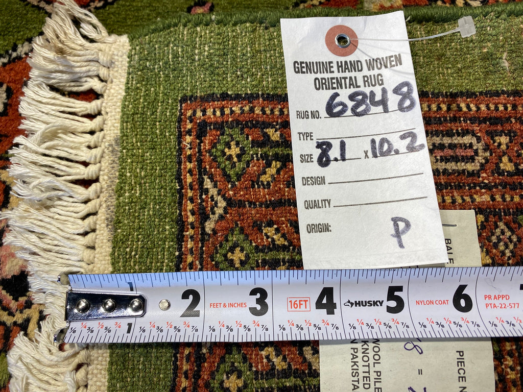 8.1 x 10.2 NEW Handmade Jaldar Bokhara Rug GREEN #F-6848
