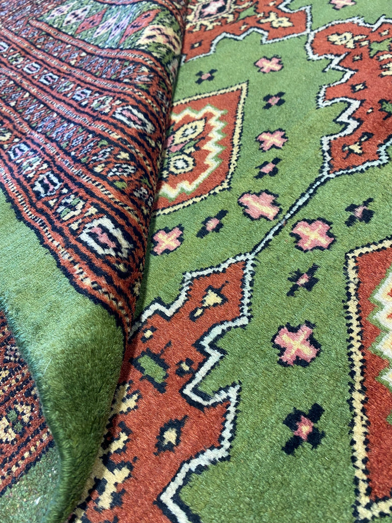 8.1 x 10.2 NEW Handmade Jaldar Bokhara Rug GREEN #F-6848