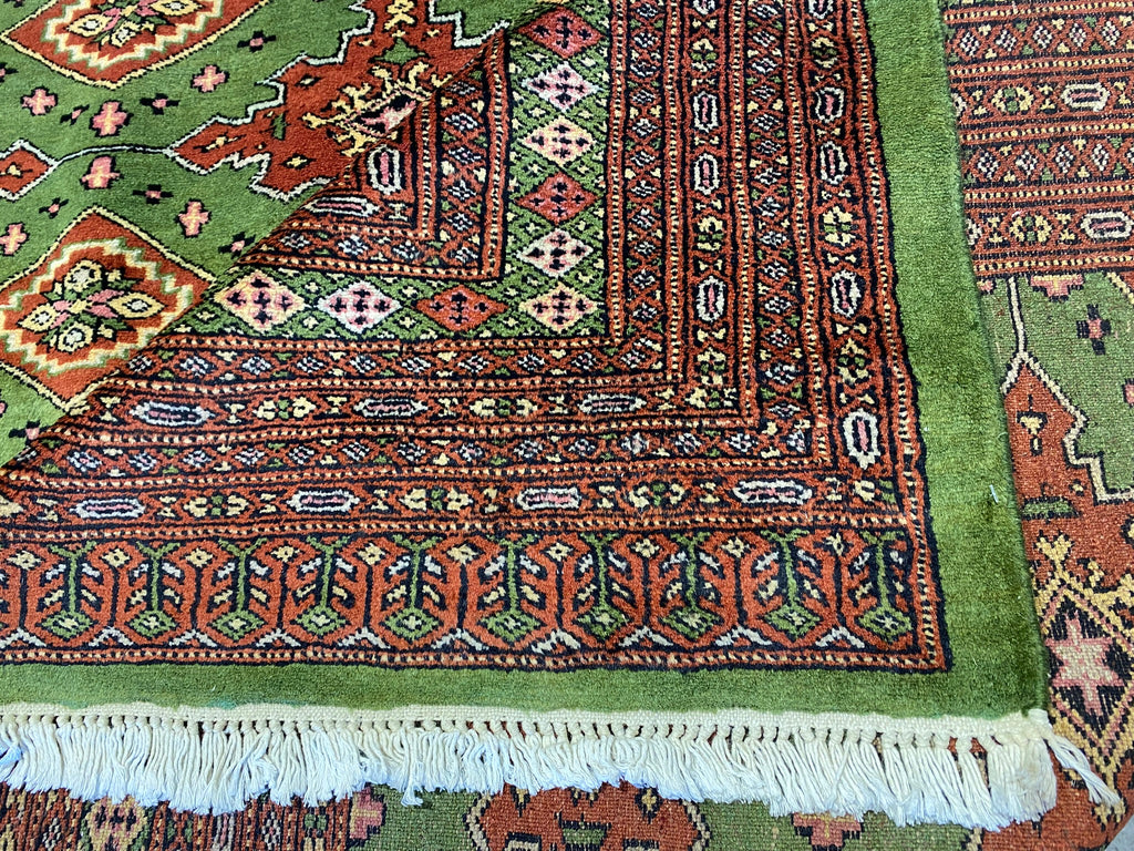 8.1 x 10.2 NEW Handmade Jaldar Bokhara Rug GREEN #F-6848