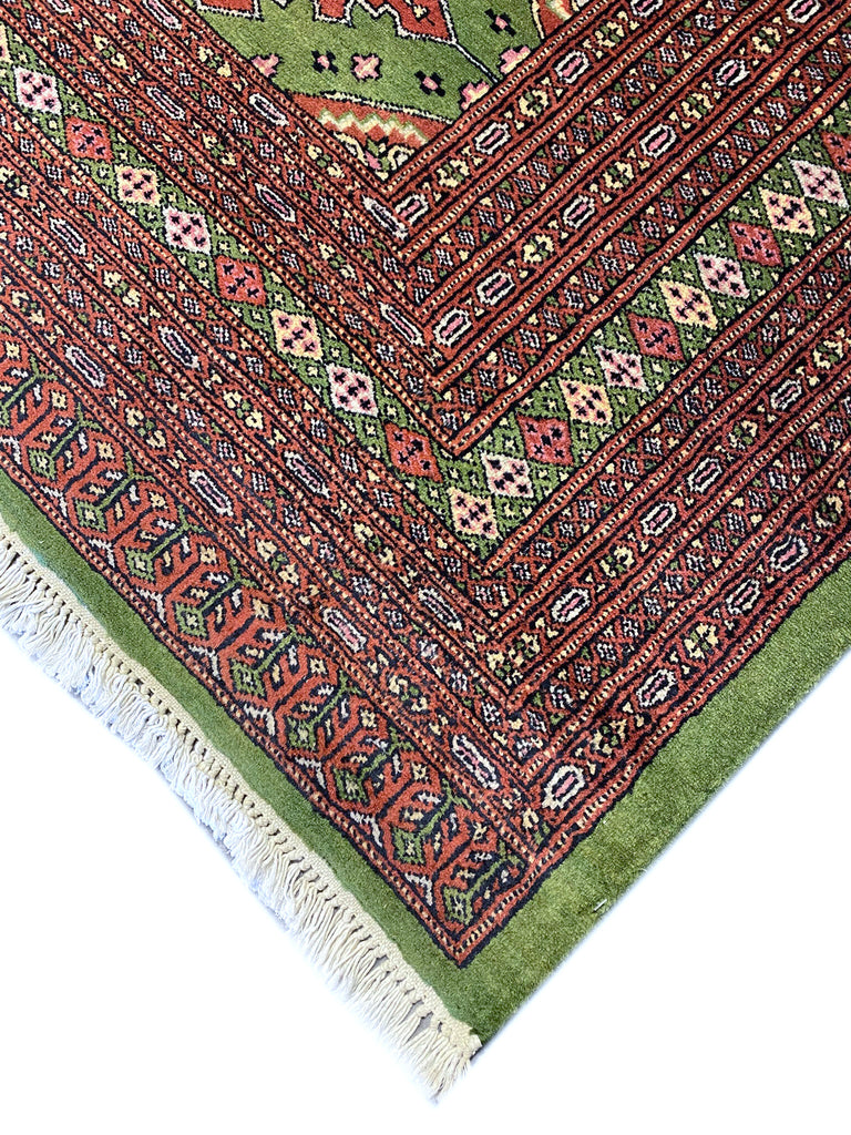 8.1 x 10.2 NEW Handmade Jaldar Bokhara Rug GREEN #F-6848