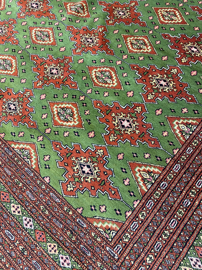 8.1 x 10.2 NEW Handmade Jaldar Bokhara Rug GREEN #F-6848