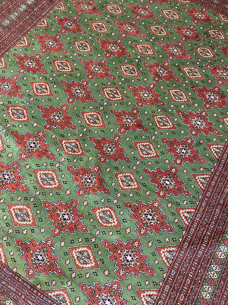 8.1 x 10.2 NEW Handmade Jaldar Bokhara Rug GREEN #F-6848