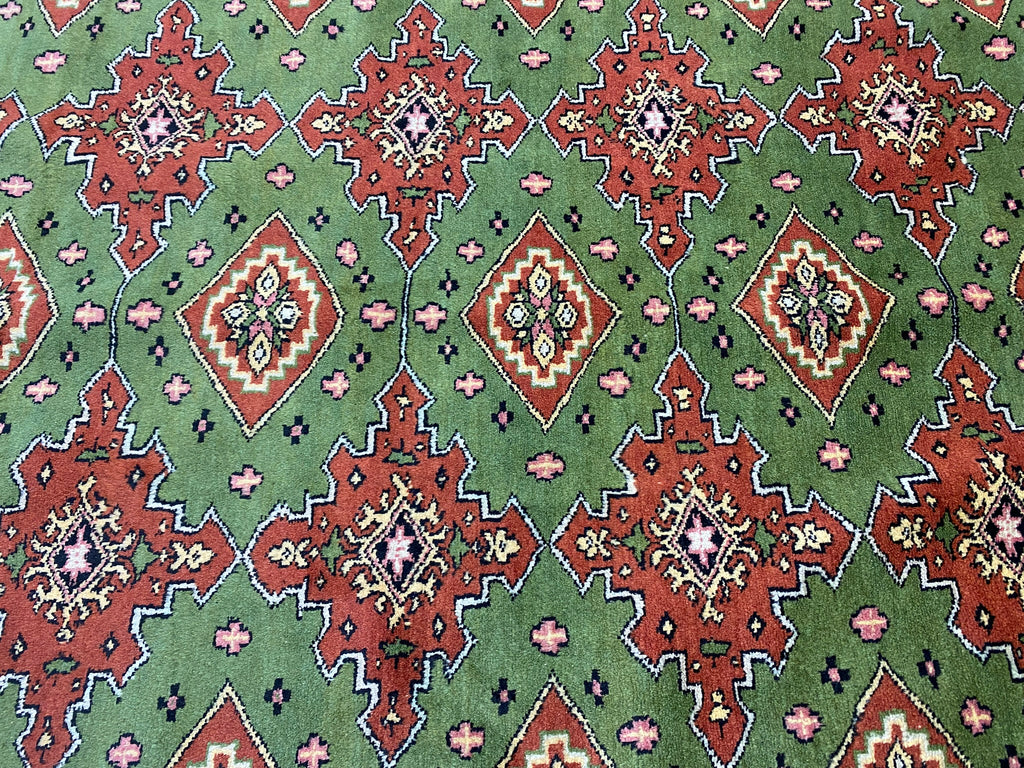 8.1 x 10.2 NEW Handmade Jaldar Bokhara Rug GREEN #F-6848