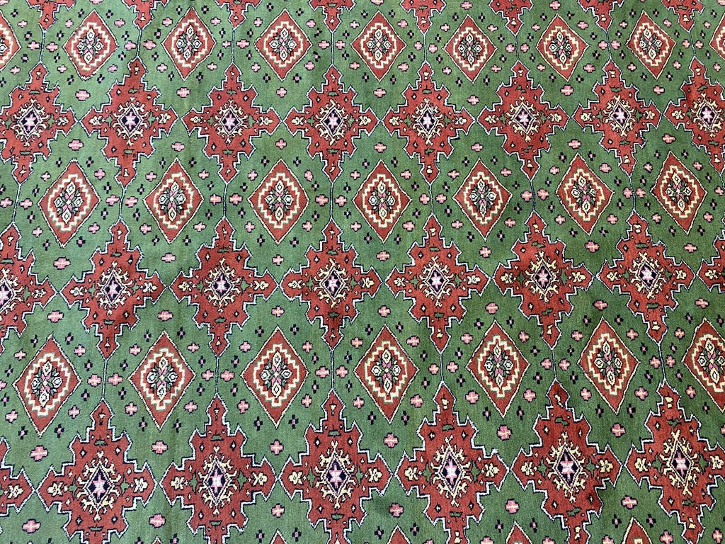 8.1 x 10.2 NEW Handmade Jaldar Bokhara Rug GREEN #F-6848