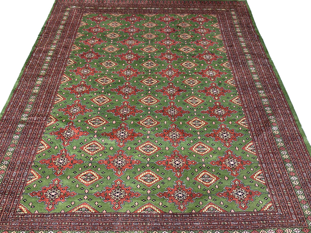 8.1 x 10.2 NEW Handmade Jaldar Bokhara Rug GREEN #F-6848