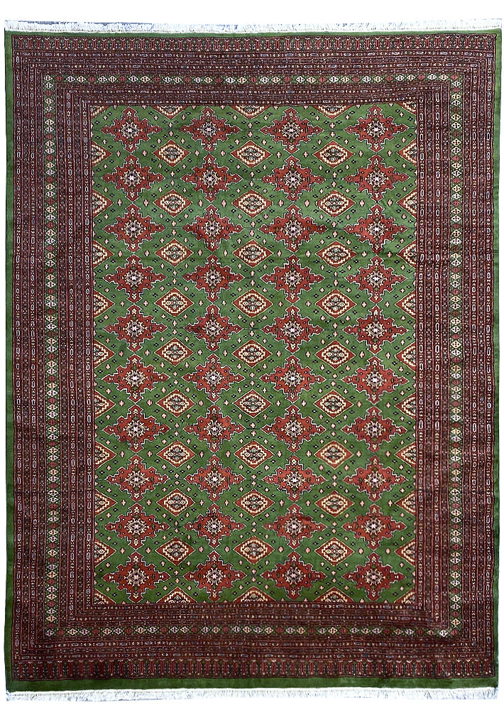 8.1 x 10.2 NEW Handmade Jaldar Bokhara Rug GREEN #F-6848