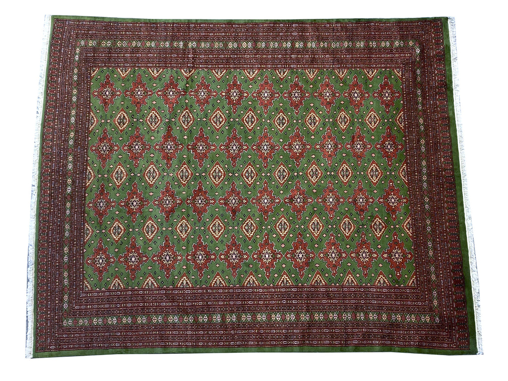 8.1 x 10.2 NEW Handmade Jaldar Bokhara Rug GREEN #F-6848