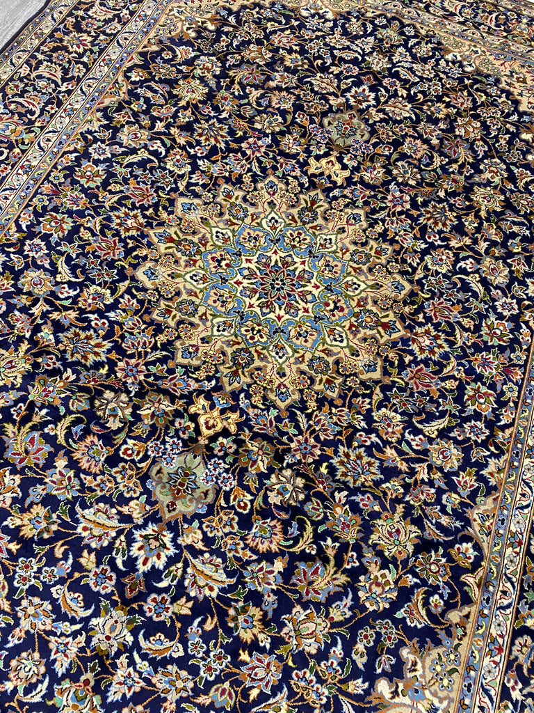 9.9 x 13.7 Persian Esfahan Najafabad Wool Rug  BLUE #F-6850