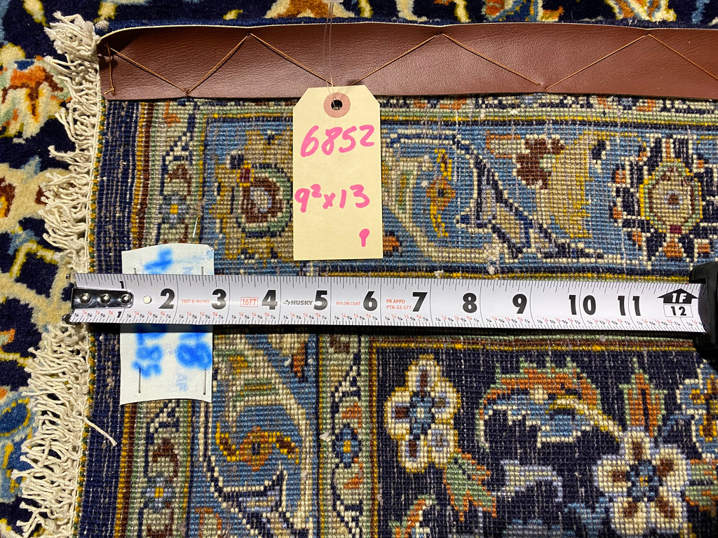 9.2 x 13 SIGNED Persian Kashan rug BLUE   BIG SALE  #F-6852