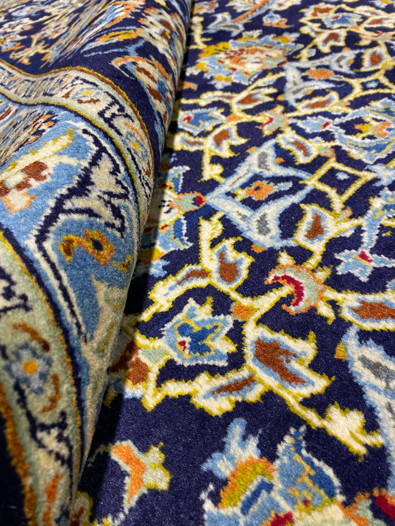 9.2 x 13 SIGNED Persian Kashan rug BLUE   BIG SALE  #F-6852