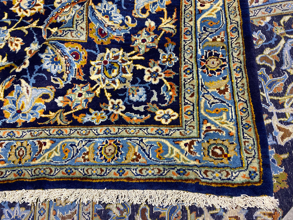 9.2 x 13 SIGNED Persian Kashan rug BLUE   BIG SALE  #F-6852