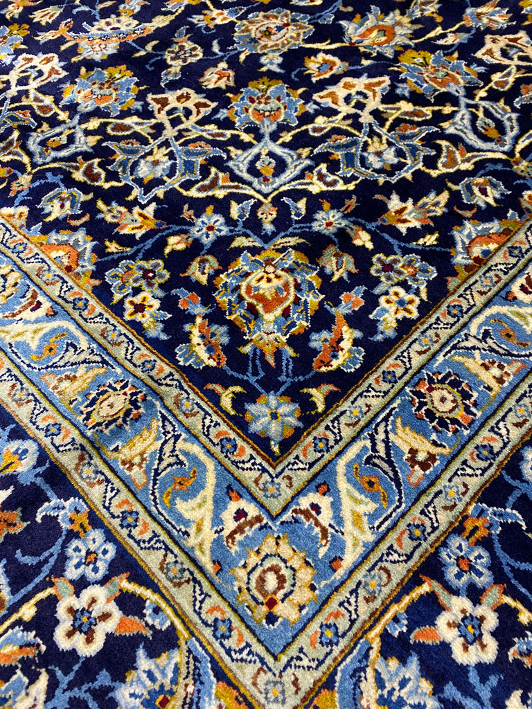 9.2 x 13 SIGNED Persian Kashan rug BLUE   BIG SALE  #F-6852