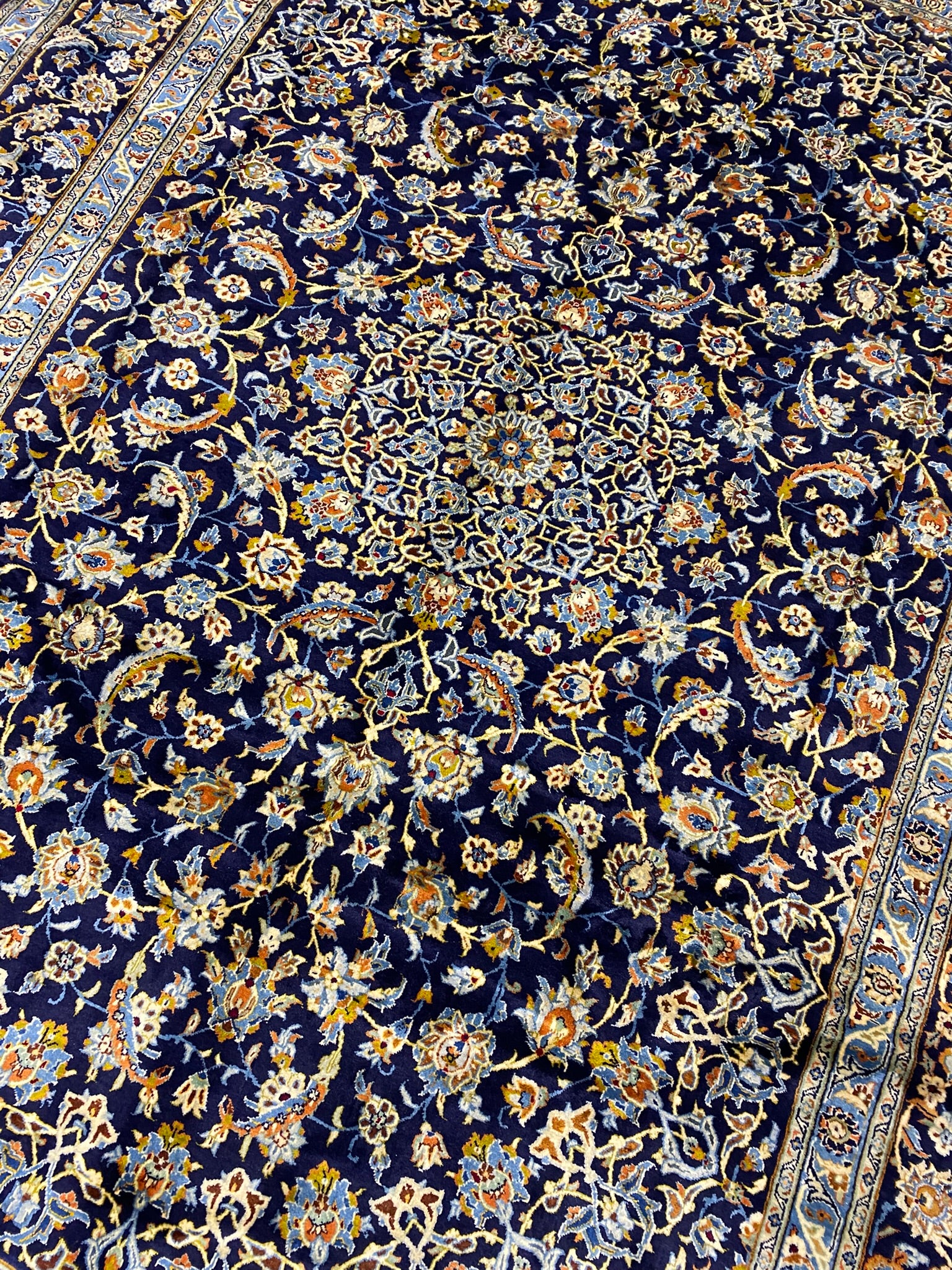 Kashan Blue Rug 9 x 13 SIGNED Persian Kashan rug BLUE #F-6852 – Bestrugplace