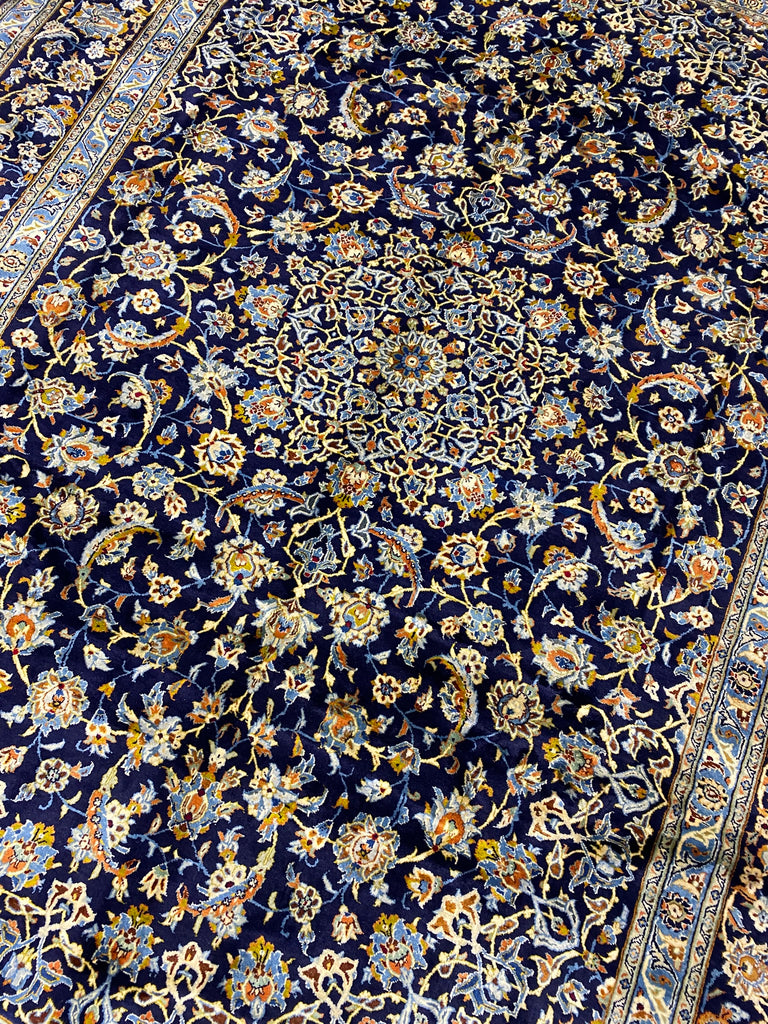 9.2 x 13 SIGNED Persian Kashan rug BLUE   BIG SALE  #F-6852