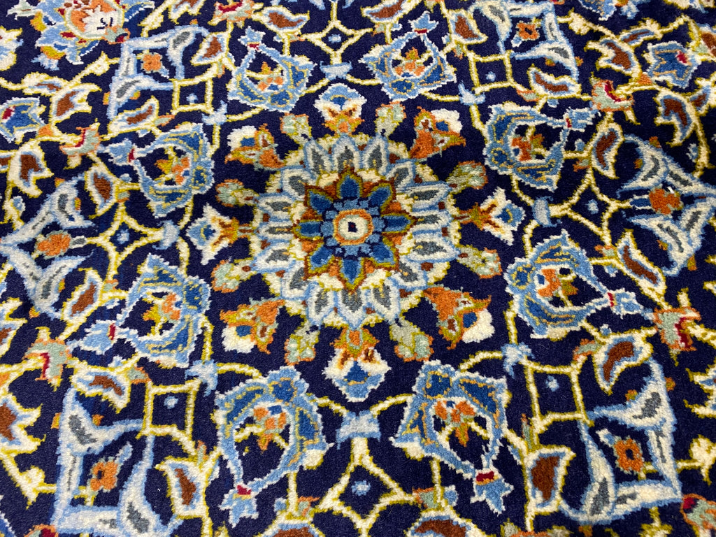 9.2 x 13 SIGNED Persian Kashan rug BLUE   BIG SALE  #F-6852