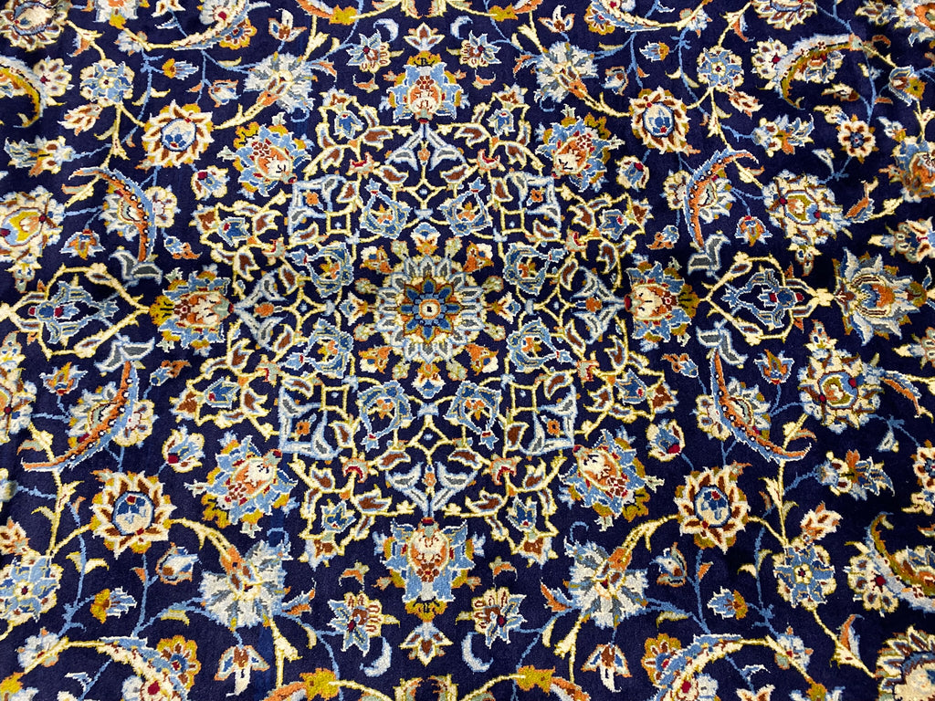 9.2 x 13 SIGNED Persian Kashan rug BLUE   BIG SALE  #F-6852