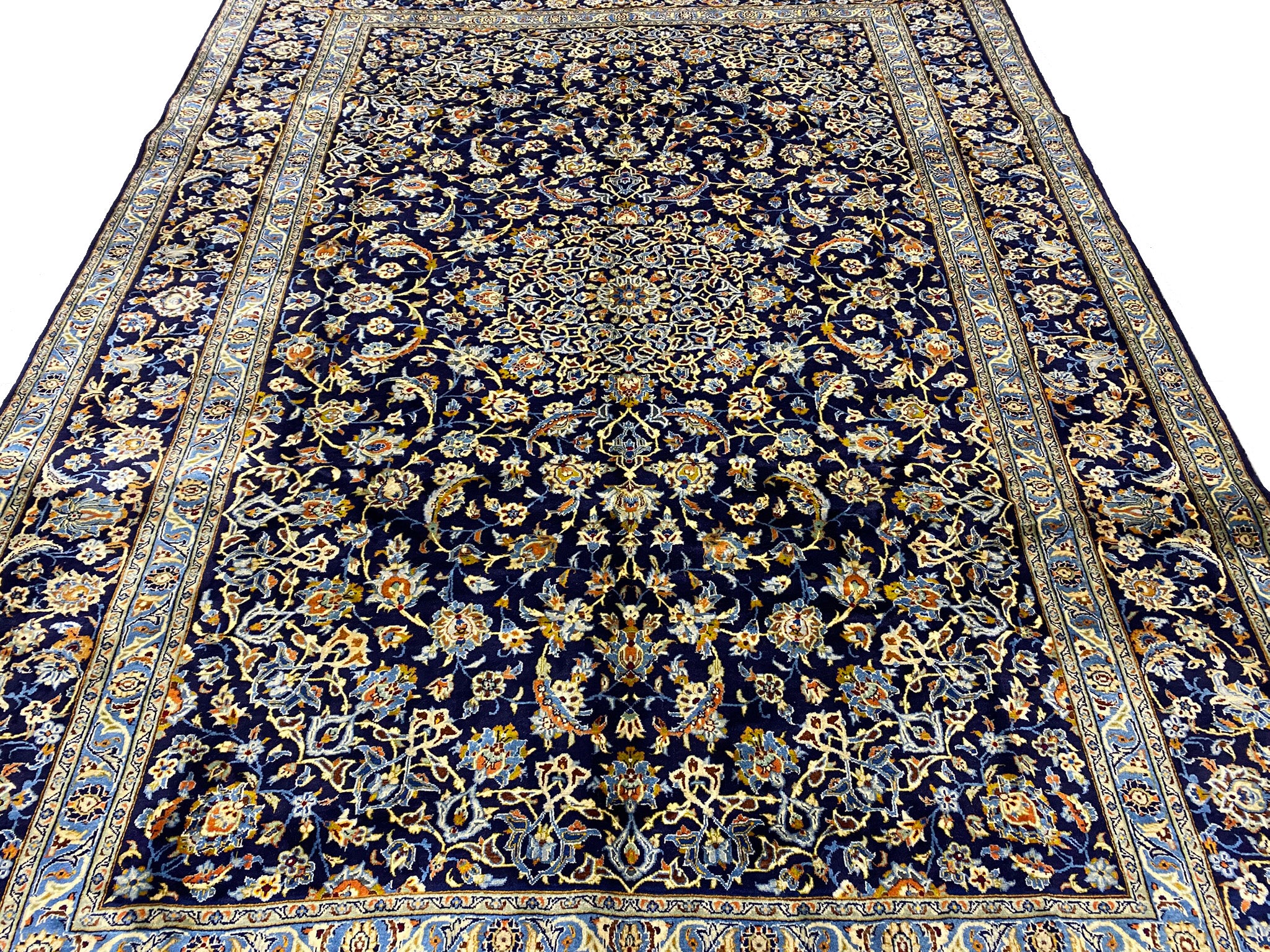 Kashan Blue Rug 9 x 13 SIGNED Persian Kashan rug BLUE #F-6852 – Bestrugplace