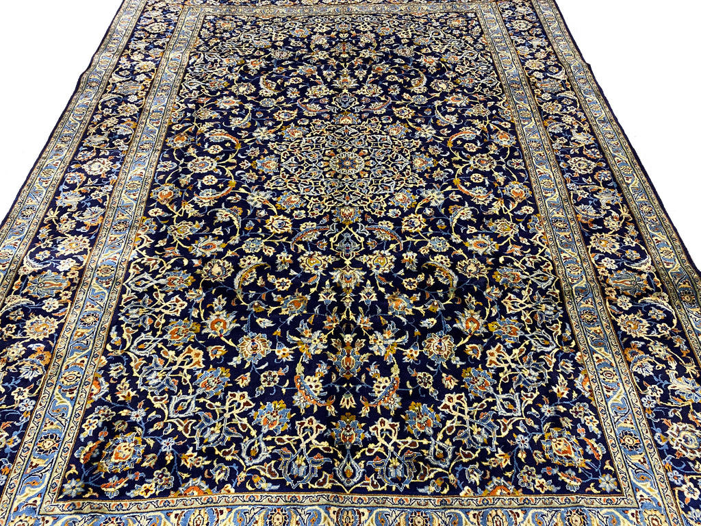 9.2 x 13 SIGNED Persian Kashan rug BLUE   BIG SALE  #F-6852