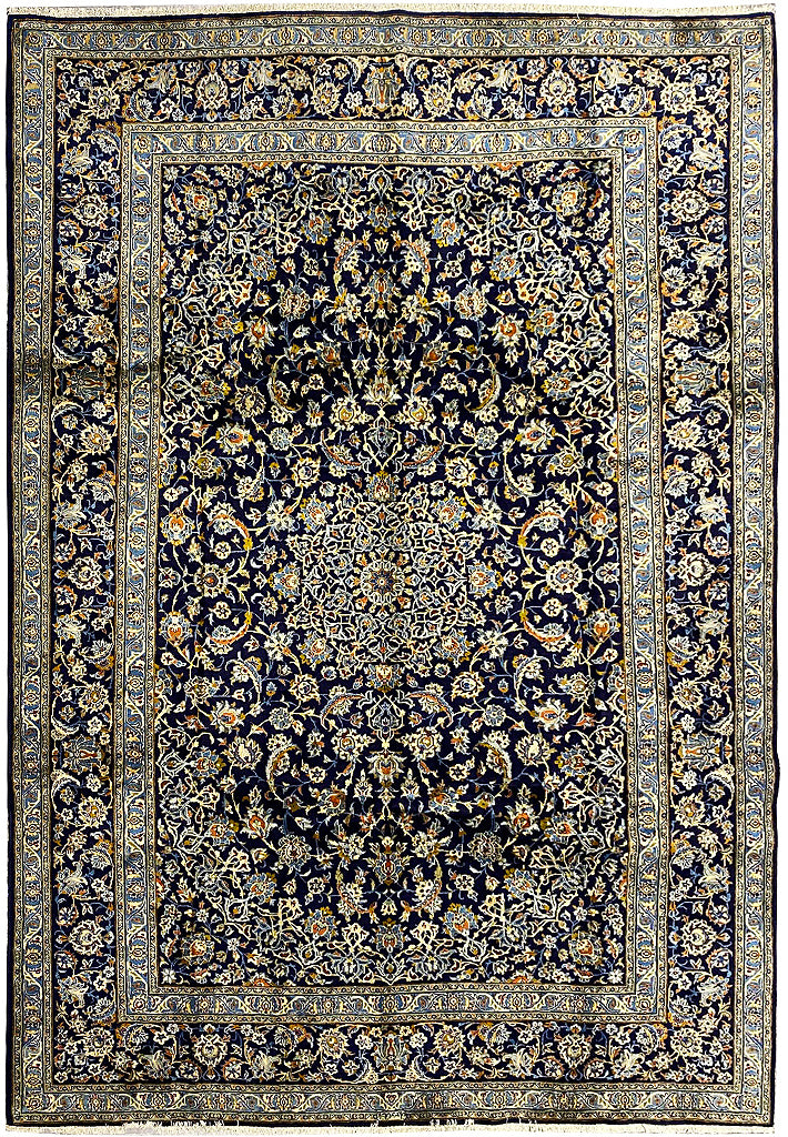 9.2 x 13 SIGNED Persian Kashan rug BLUE   BIG SALE  #F-6852