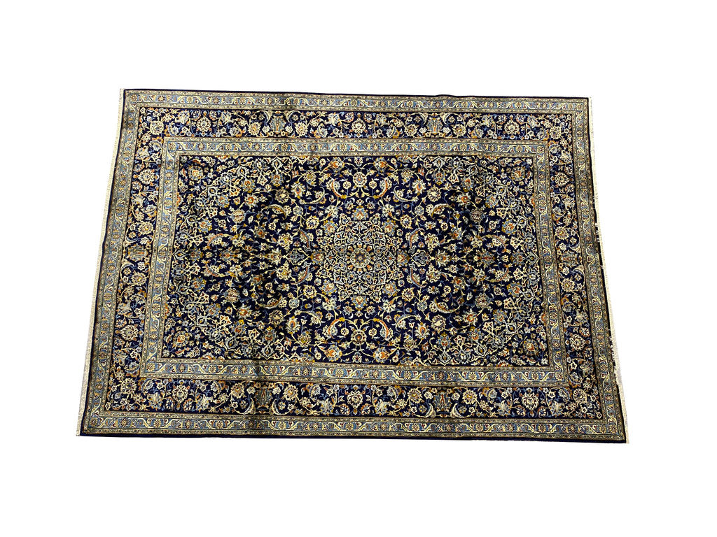 9.2 x 13 SIGNED Persian Kashan rug BLUE   BIG SALE  #F-6852