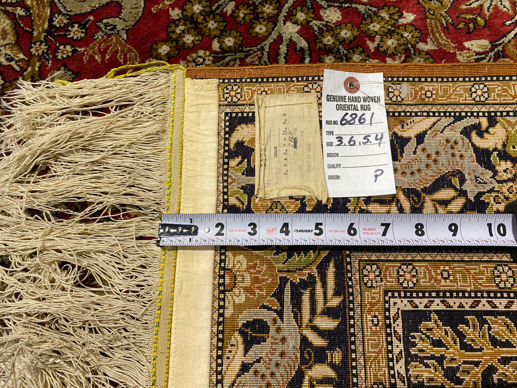 3.6 x 5.4 Persian SILK Qom Rug TREE OF LIFE Wild Life #F-6861