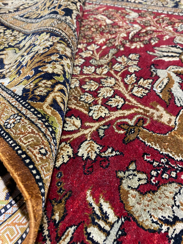 3.6 x 5.4 Persian SILK Qom Rug TREE OF LIFE Wild Life #F-6861