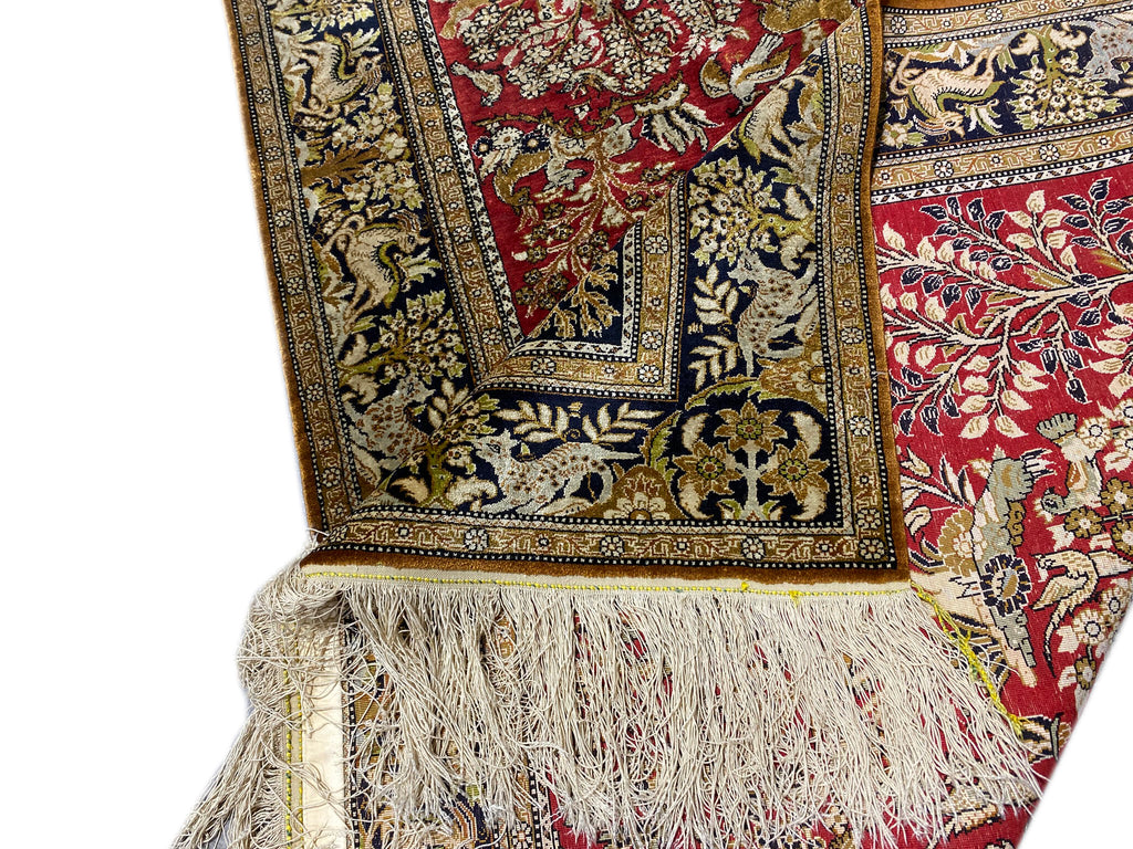 3.6 x 5.4 Persian SILK Qom Rug TREE OF LIFE Wild Life #F-6861