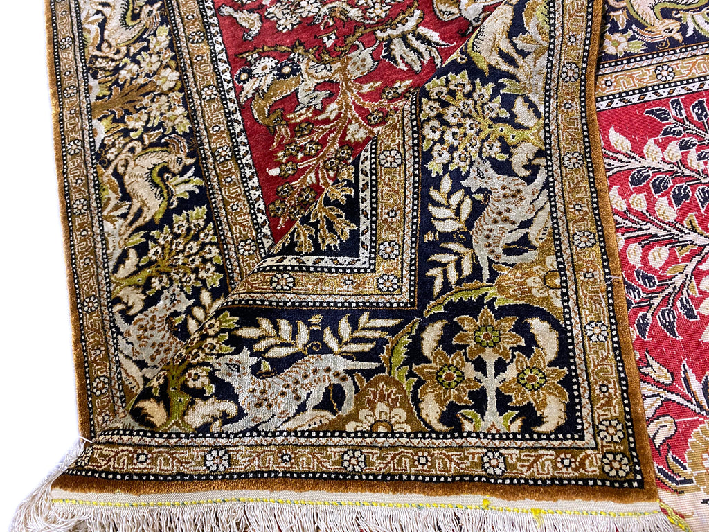 3.6 x 5.4 Persian SILK Qom Rug TREE OF LIFE Wild Life #F-6861