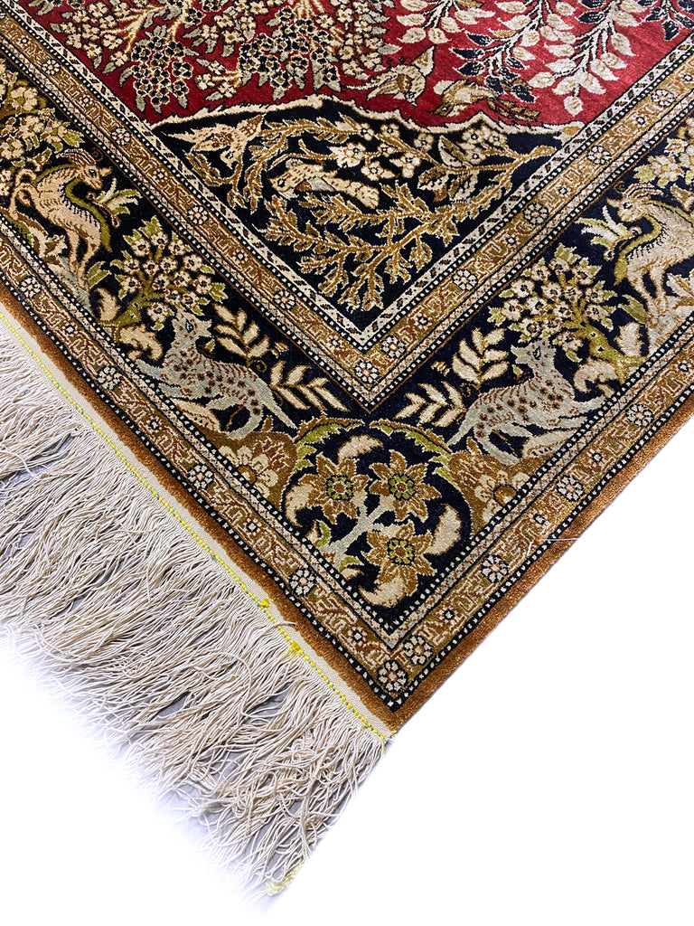 3.6 x 5.4 Persian SILK Qom Rug TREE OF LIFE Wild Life #F-6861