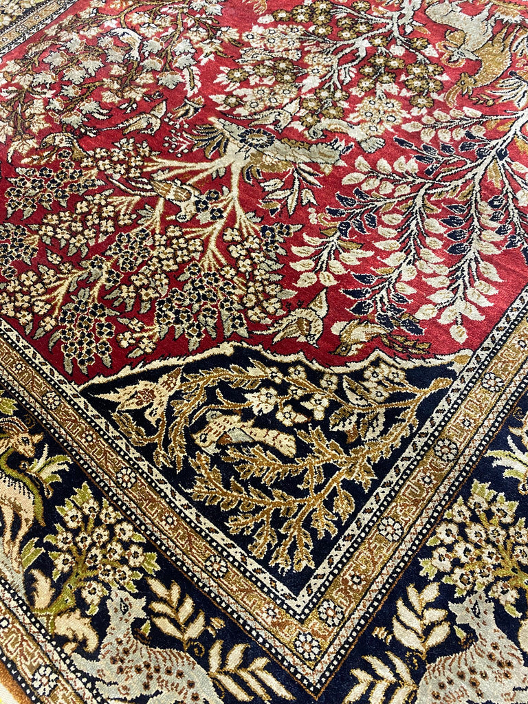 3.6 x 5.4 Persian SILK Qom Rug TREE OF LIFE Wild Life #F-6861