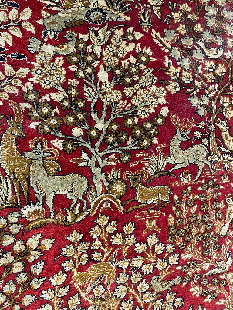 3.6 x 5.4 Persian SILK Qom Rug TREE OF LIFE Wild Life #F-6861