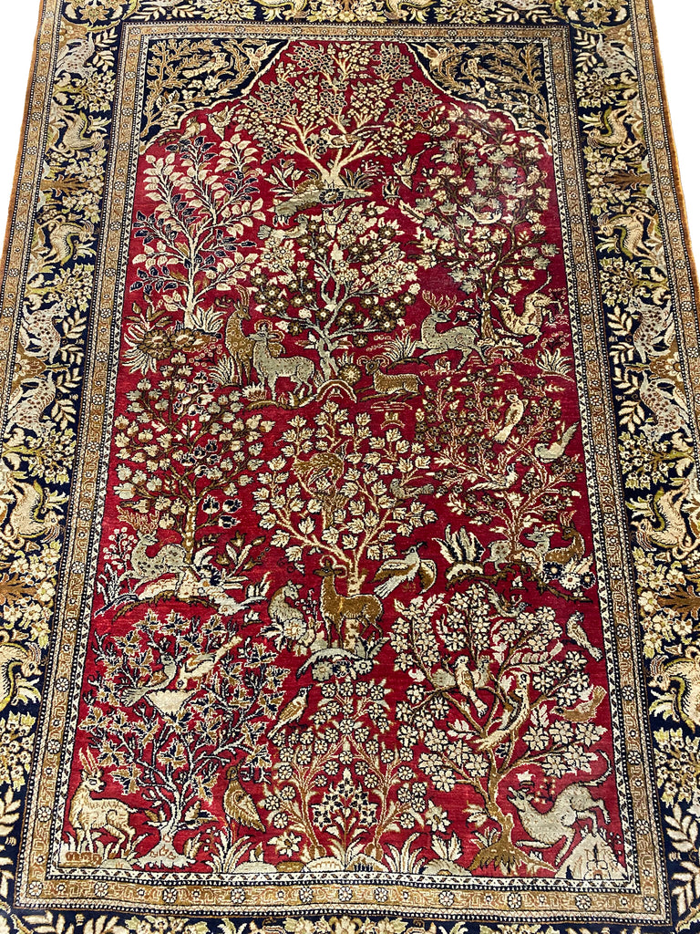 3.6 x 5.4 Persian SILK Qom Rug TREE OF LIFE Wild Life #F-6861