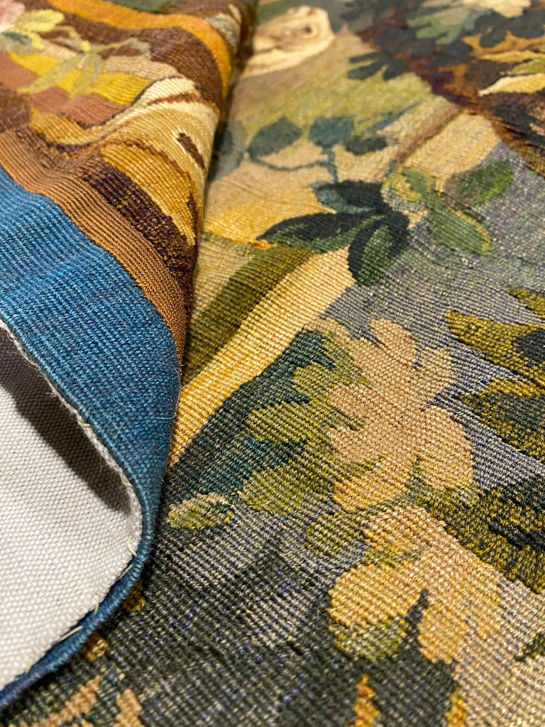 4.3 x 6.2 Authentic Antique Fine Hand 17th Century Stitched Tapestry Scenery Rug #F-6863