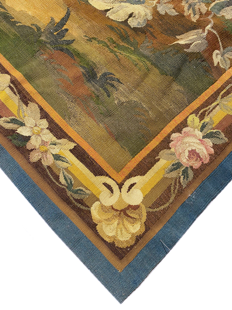 4.3 x 6.2 Authentic Antique Fine Hand 17th Century Stitched Tapestry Scenery Rug #F-6863